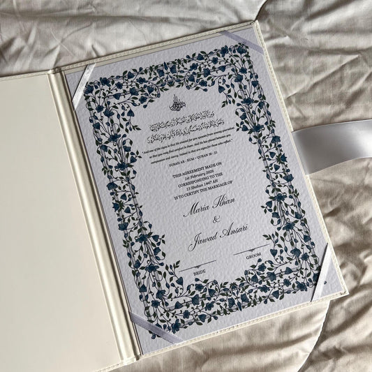 A4 Nikkah Certificate ~ Feather Pen ~ Certificate folder ~ White Hammered Card ~ nikkah booklet