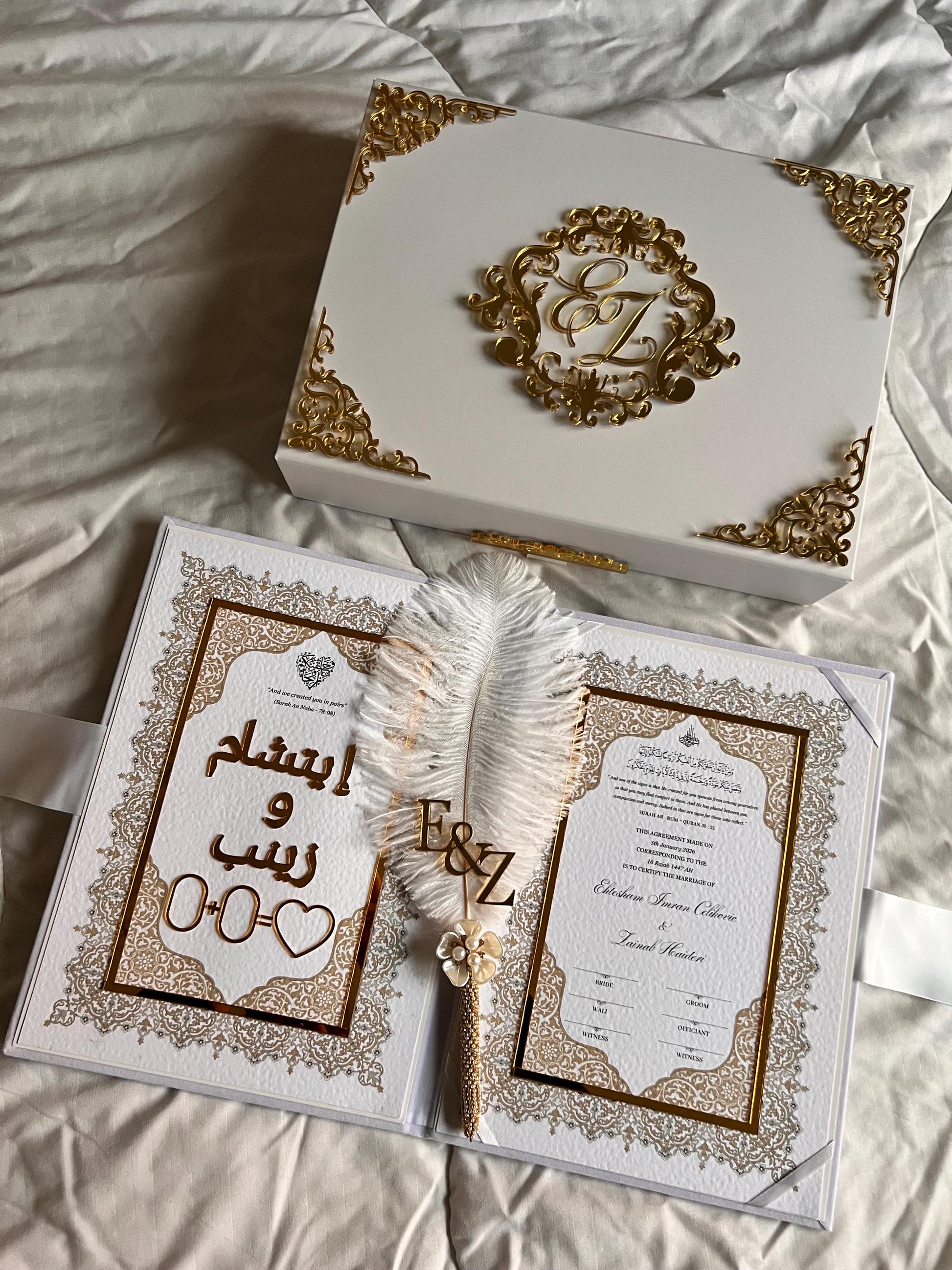 A4 Nikkah Certificate ~ Feather Pen ~ Certificate folder ~ nikkah booklet - nikkah box
