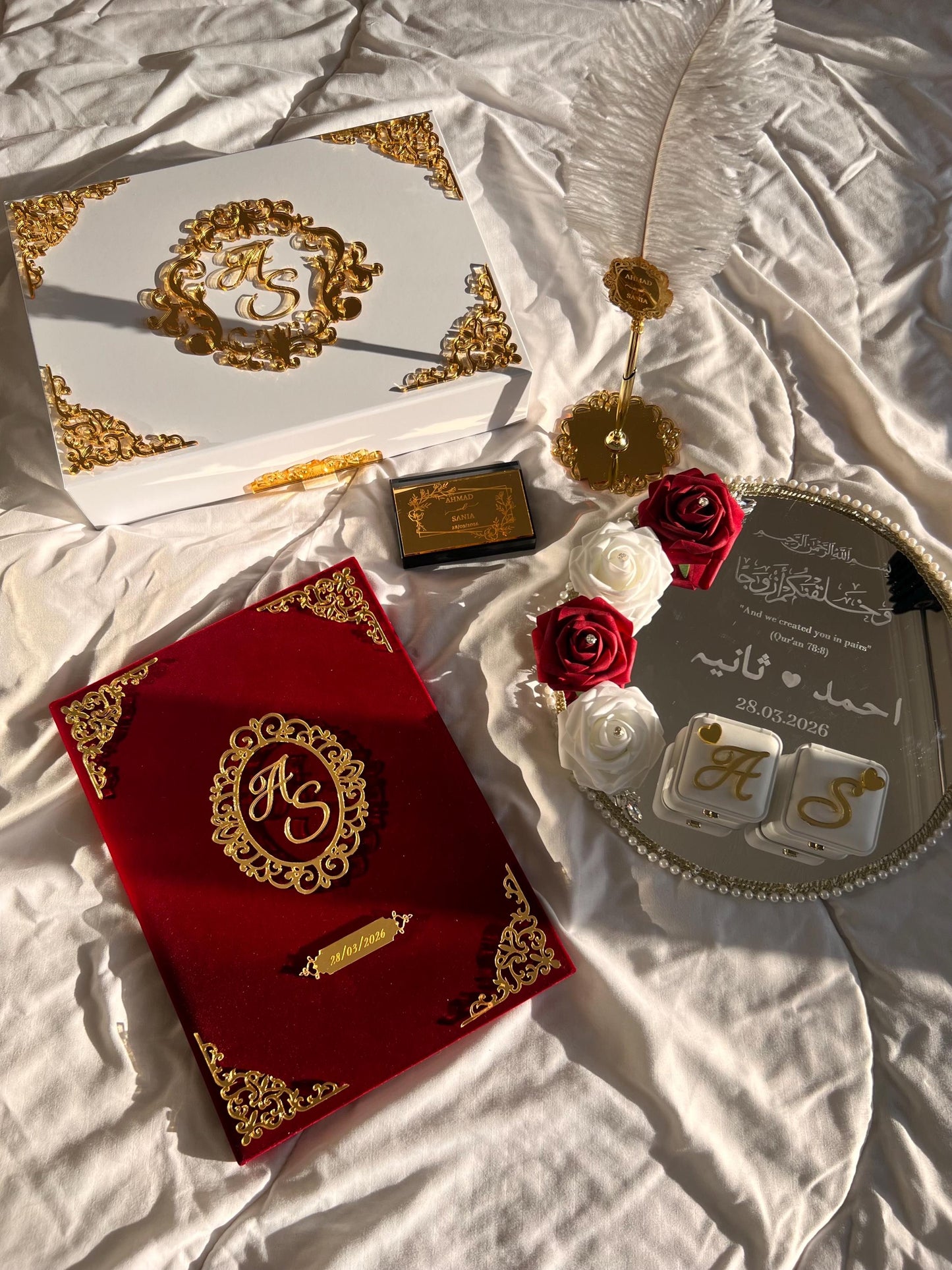 A4 Nikkah Certificate ~ Feather Pen ~ Certificate folder ~ silver nikkah booklet - nikkah box