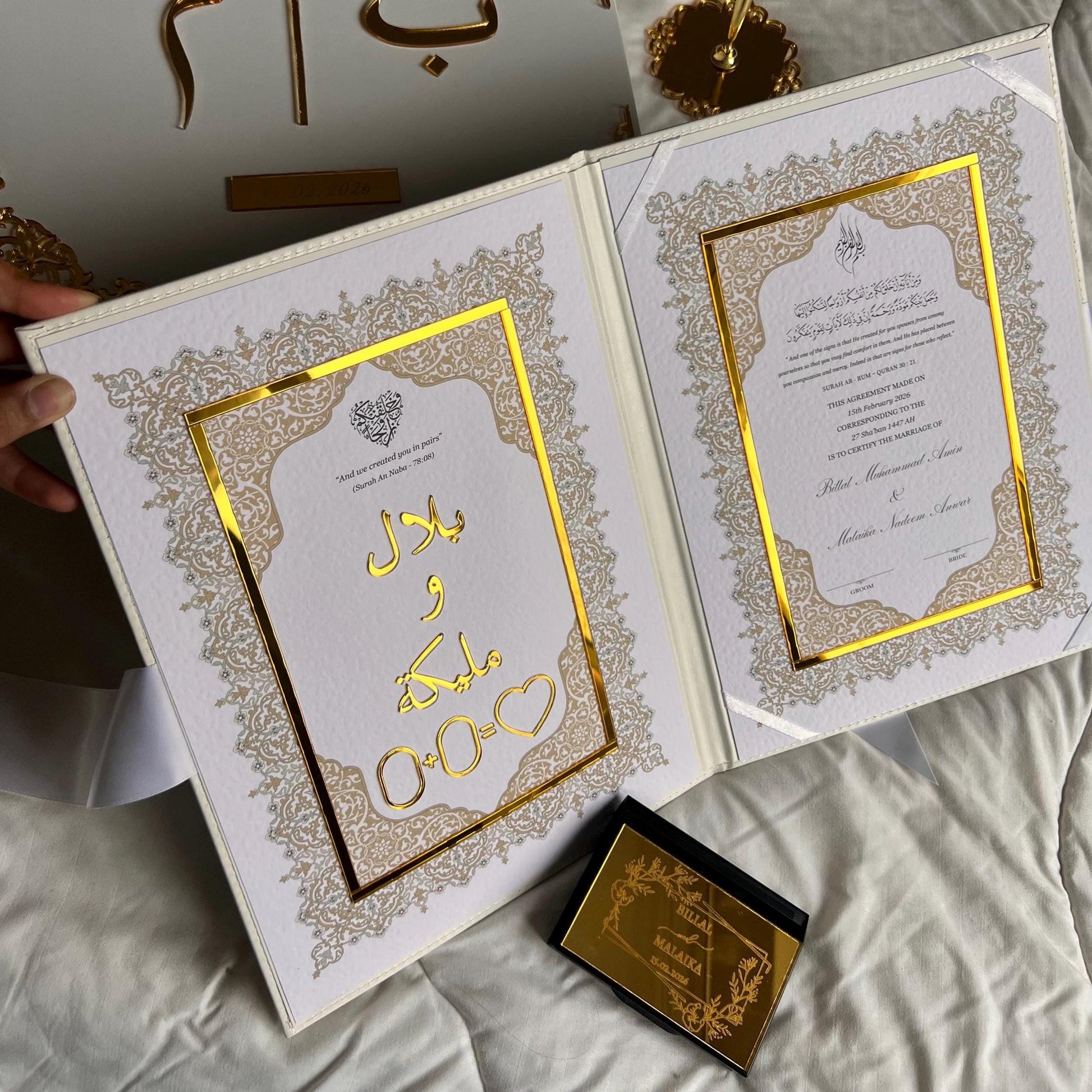 A4 Nikkah Certificate ~ Feather Pen ~ Certificate folder ~ silver nikkah booklet - nikkah box