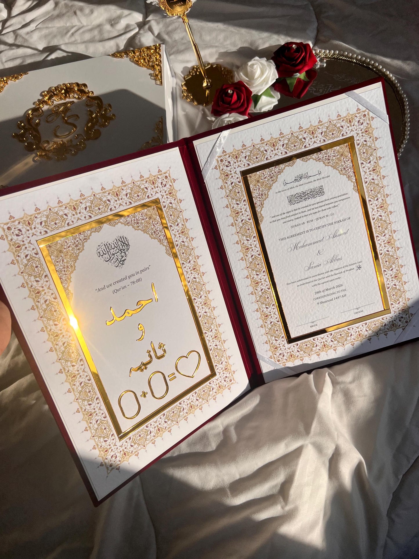 A4 Nikkah Certificate ~ Feather Pen ~ Certificate folder ~ silver nikkah booklet - nikkah box