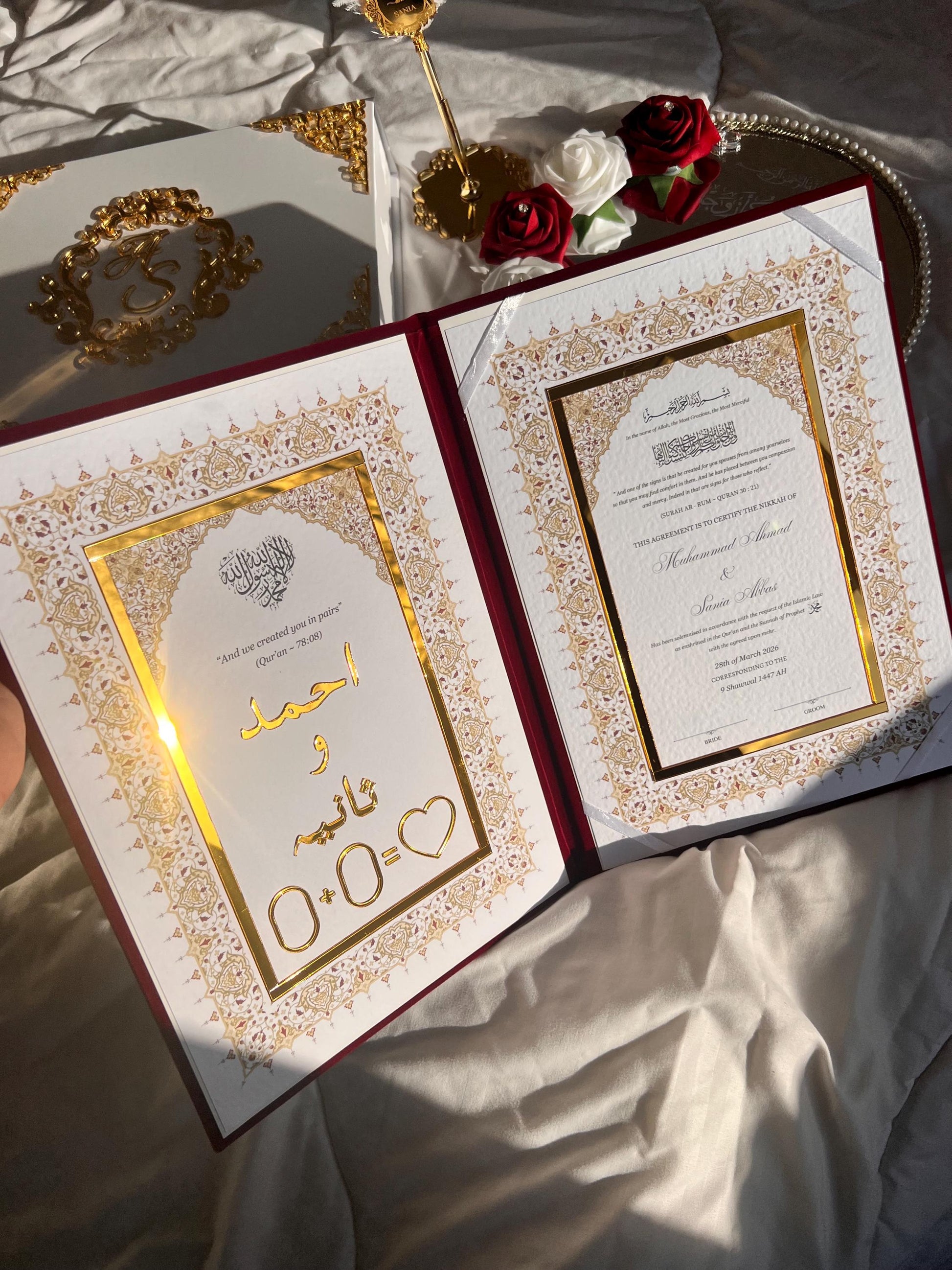 A4 Nikkah Certificate ~ Feather Pen ~ Certificate folder ~ silver nikkah booklet - nikkah box