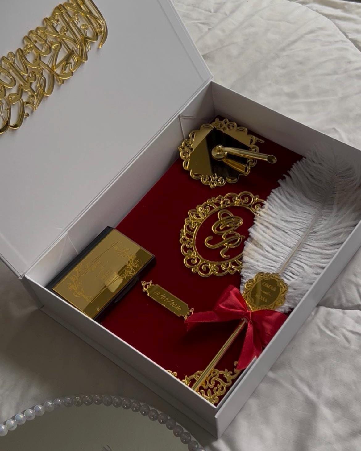 A4 Nikkah Certificate ~ Feather Pen ~ Certificate folder ~ silver nikkah booklet - nikkah box