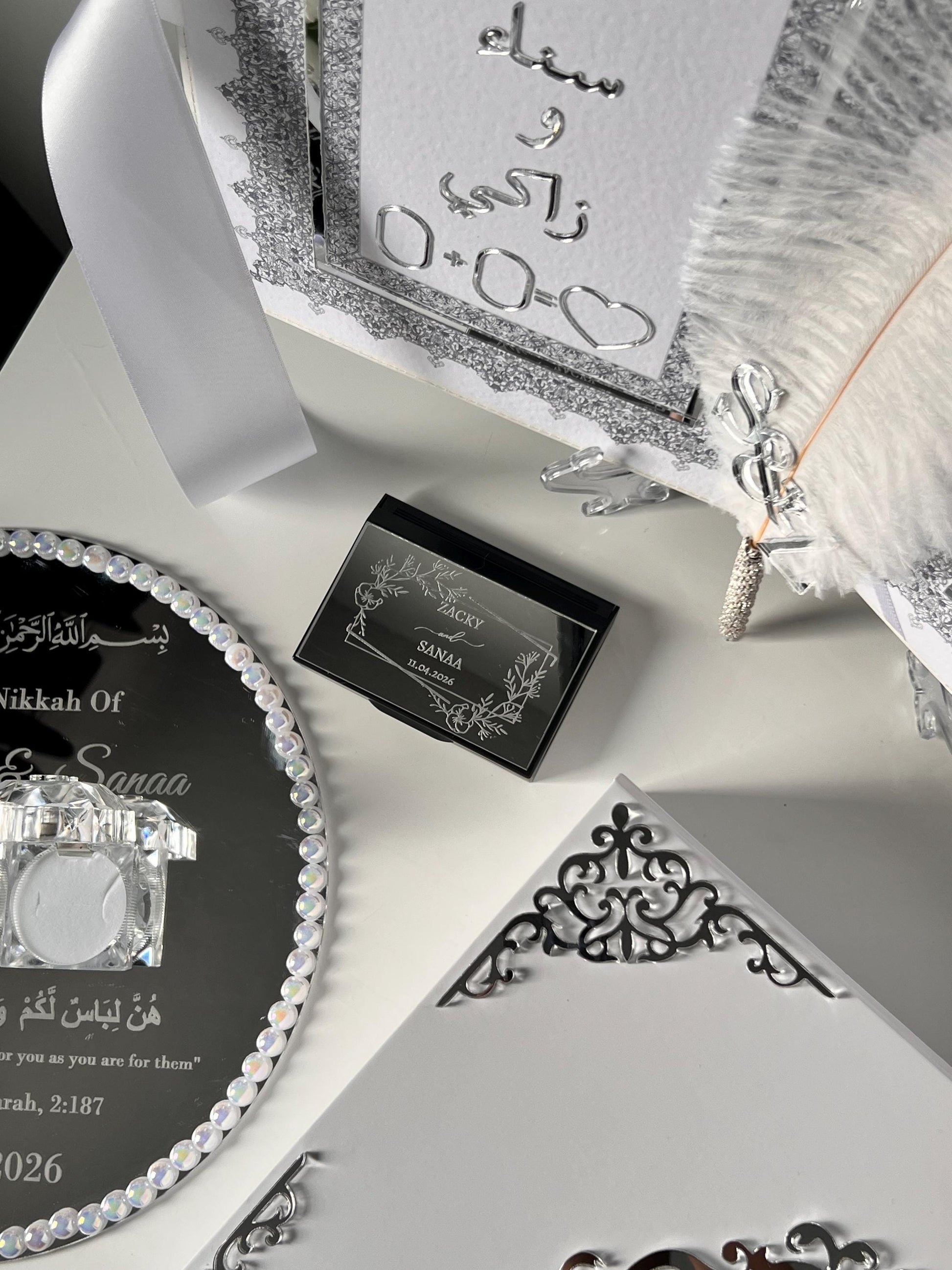 A4 Nikkah Certificate ~ Feather Pen ~ Certificate folder ~ silver nikkah booklet - nikkah box