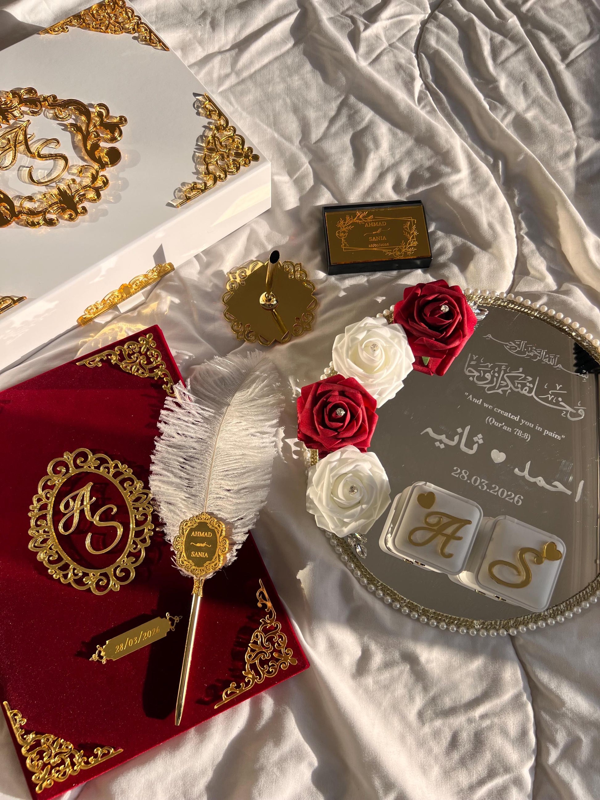 A4 Nikkah Certificate ~ Feather Pen ~ Certificate folder ~ silver nikkah booklet - nikkah box