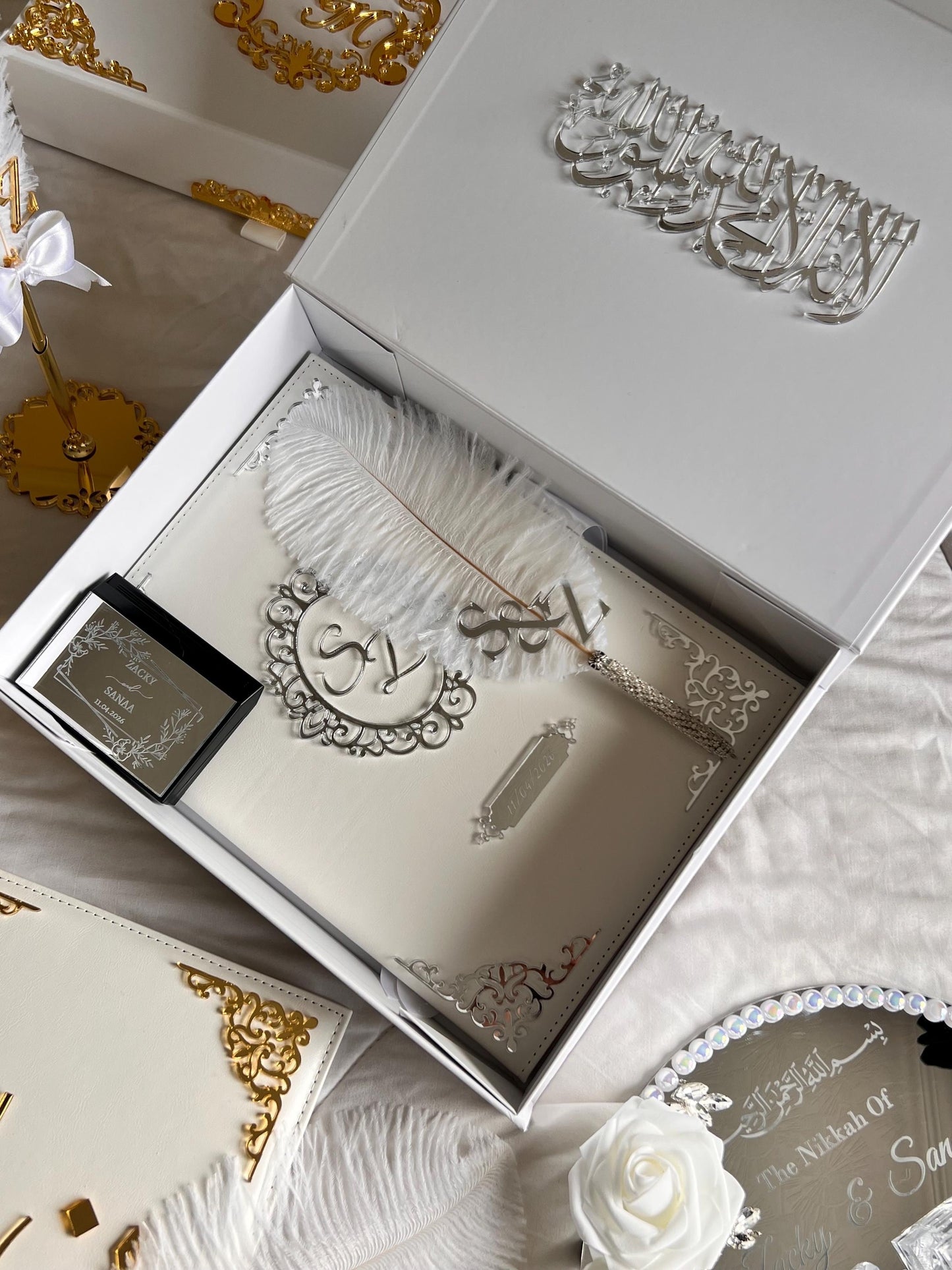 A4 Nikkah Certificate ~ Feather Pen ~ Certificate folder ~ silver nikkah booklet - nikkah box