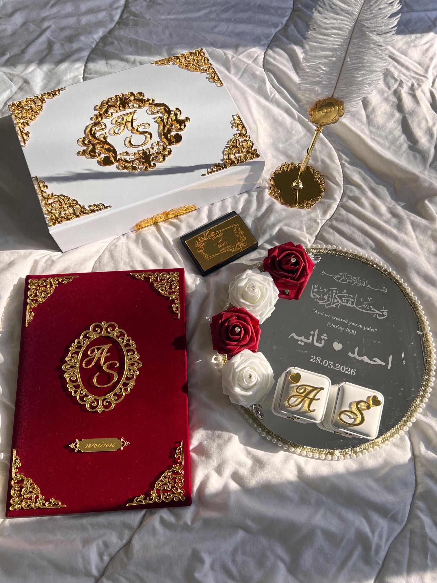 A4 Nikkah Certificate ~ Feather Pen ~ Certificate folder ~ silver nikkah booklet - nikkah box