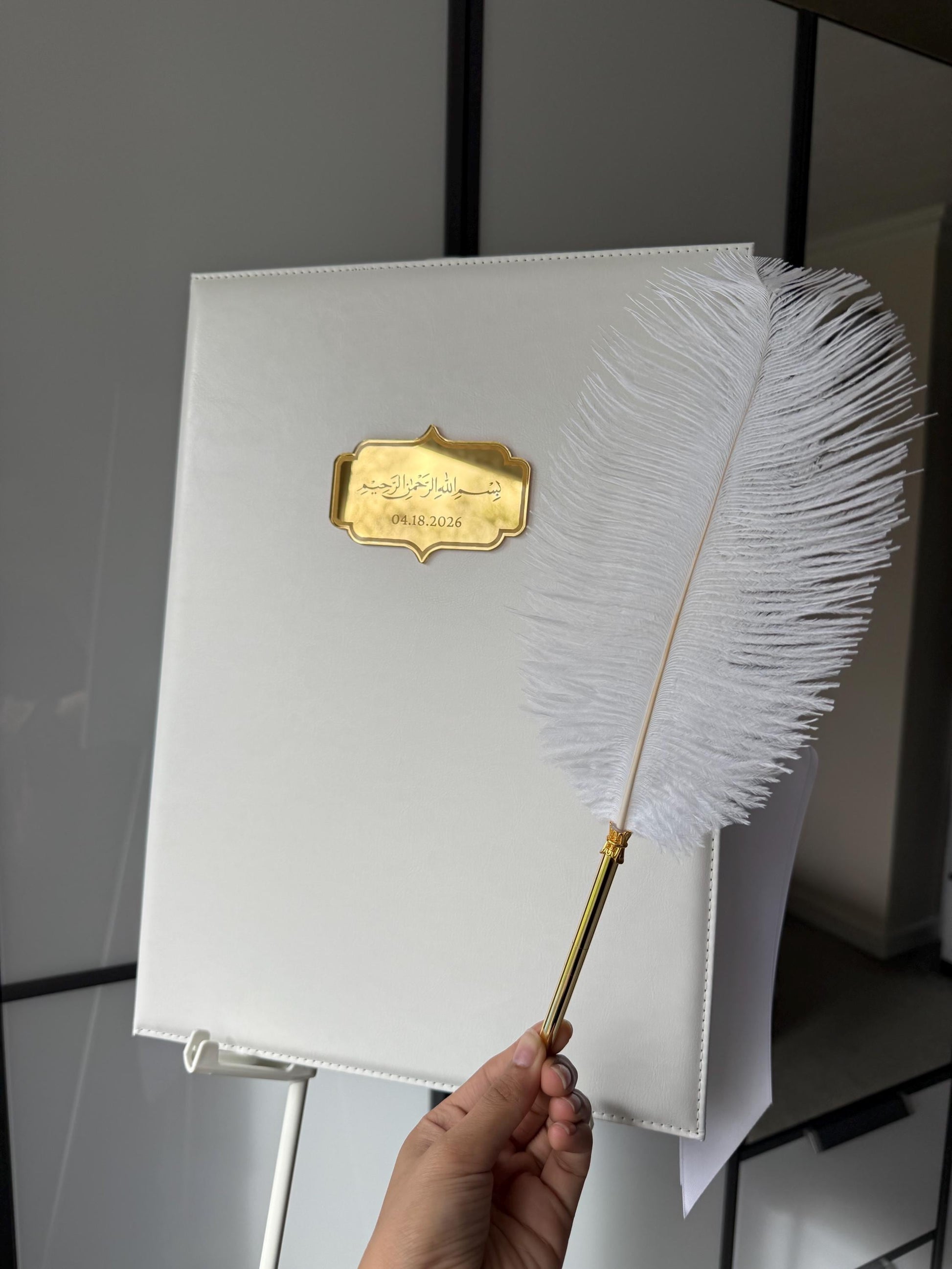 A3 PU leather Nikkah booklet - wedding folder - personalised nikkah nama booklet - certificate holder - feather pen