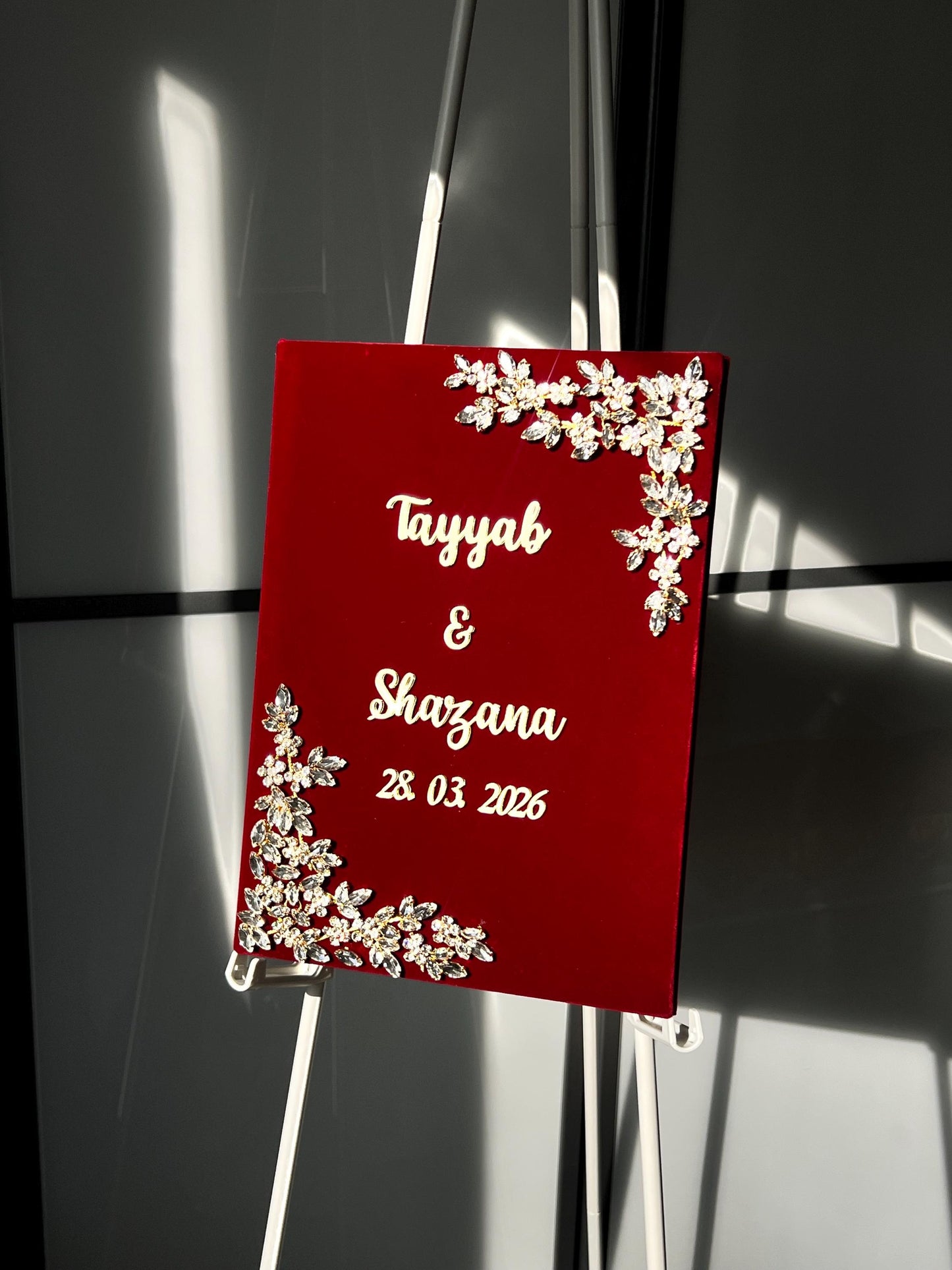 A4 maroon velvet Nikkah booklet - wedding folder - personalised nikkah nama booklet with rhinestones - certificate holder - feather pen