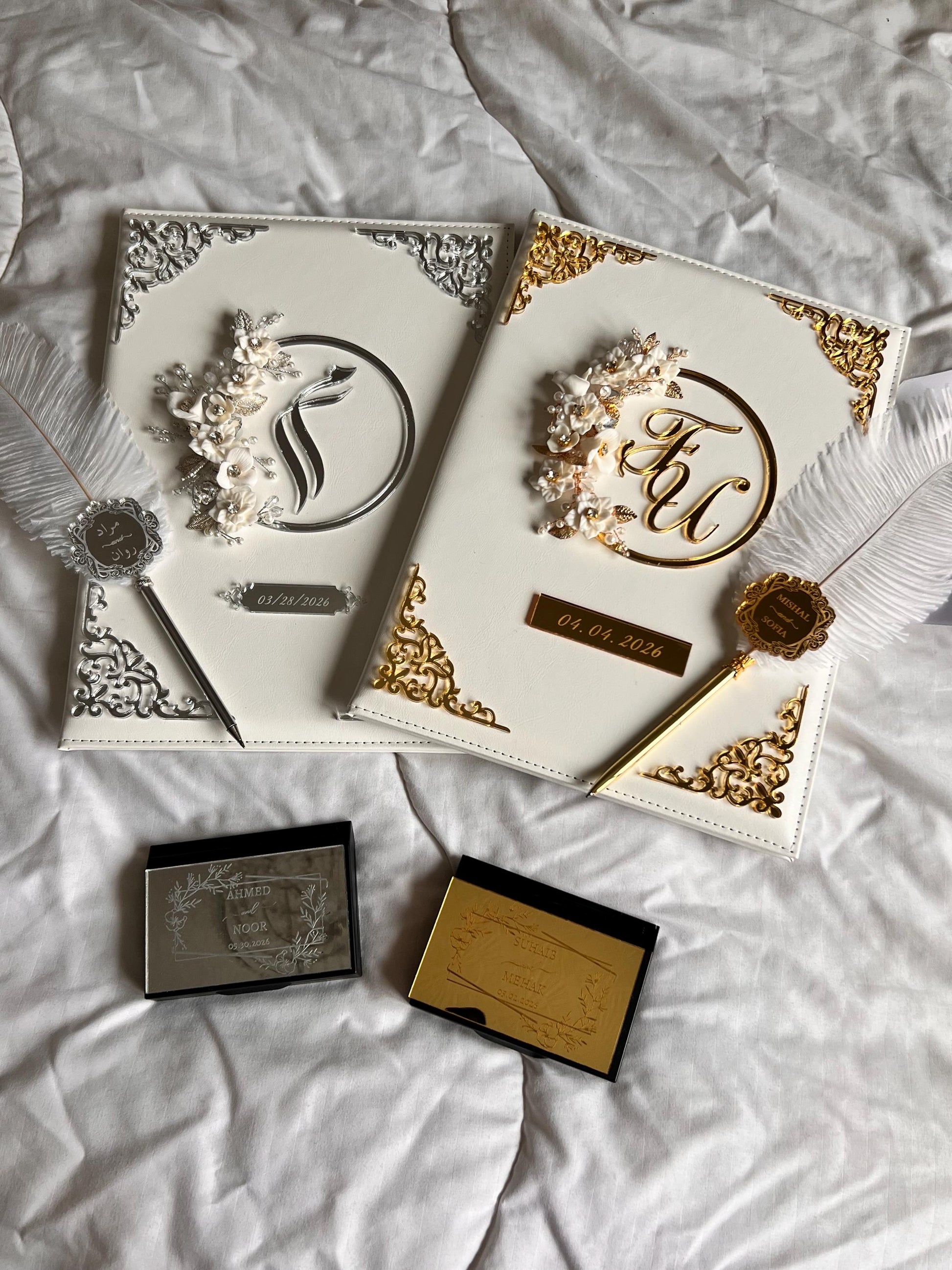 A4 velvet Nikkah booklet - wedding folder - personalised nikkah nama booklet - certificate holder - feather pen