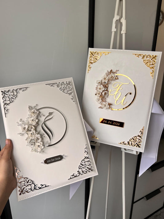 A4 velvet Nikkah booklet - wedding folder - personalised nikkah nama booklet - certificate holder - feather pen