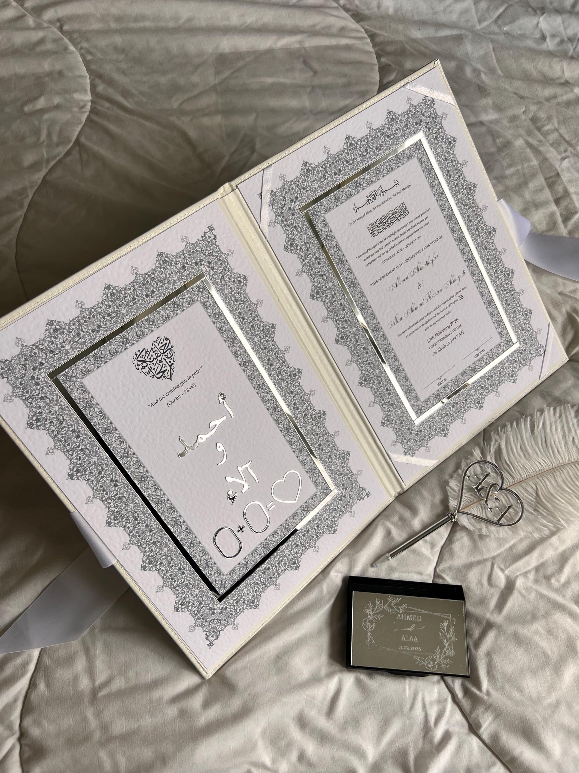 A4 velvet Nikkah booklet - wedding folder - personalised nikkah nama booklet - certificate holder - feather pen