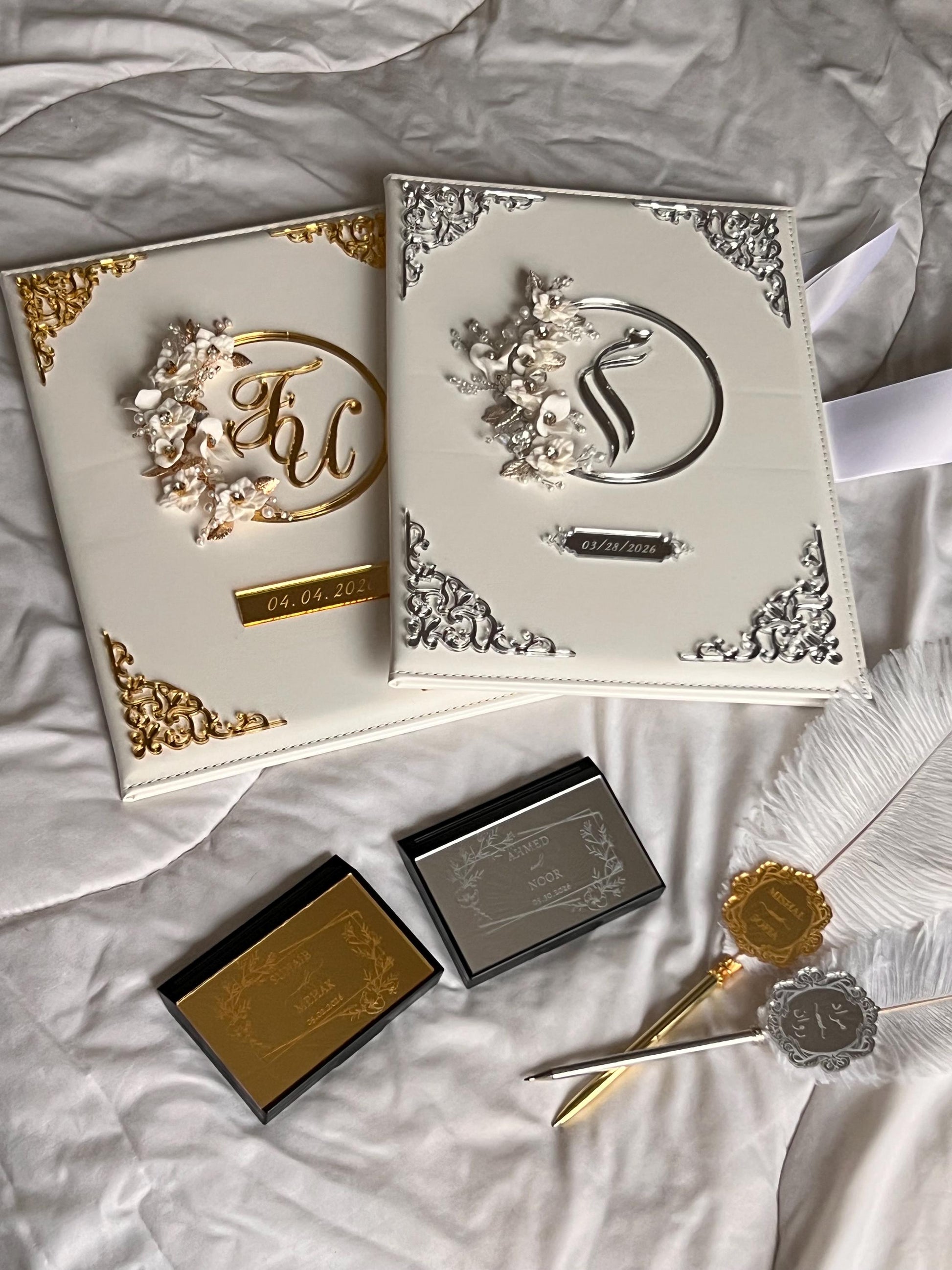 A4 velvet Nikkah booklet - wedding folder - personalised nikkah nama booklet - certificate holder - feather pen