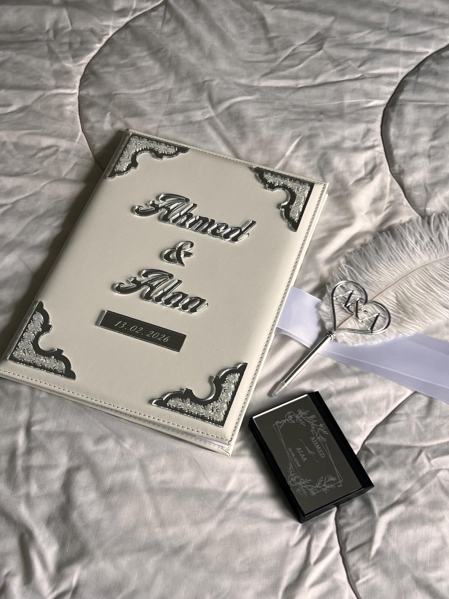 A4 velvet Nikkah booklet - wedding folder - personalised nikkah nama booklet - certificate holder - feather pen