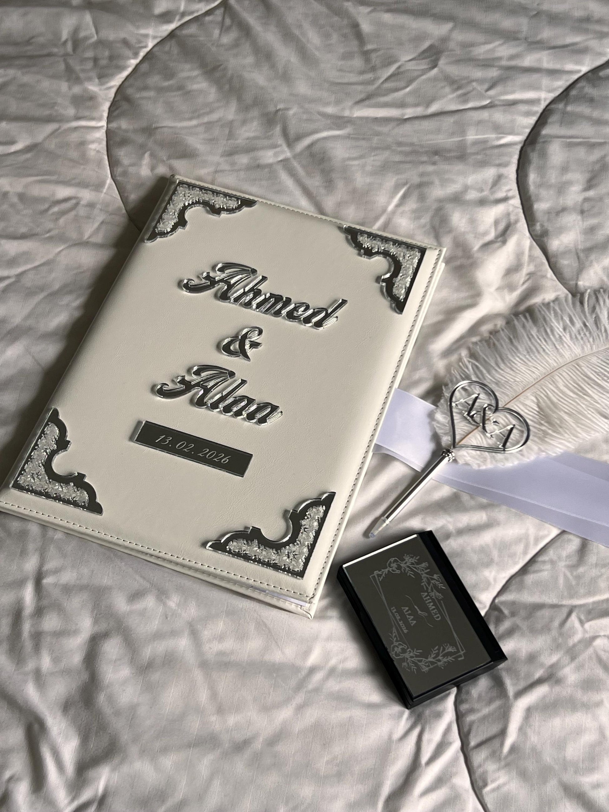 A4 velvet Nikkah booklet - wedding folder - personalised nikkah nama booklet - certificate holder - feather pen
