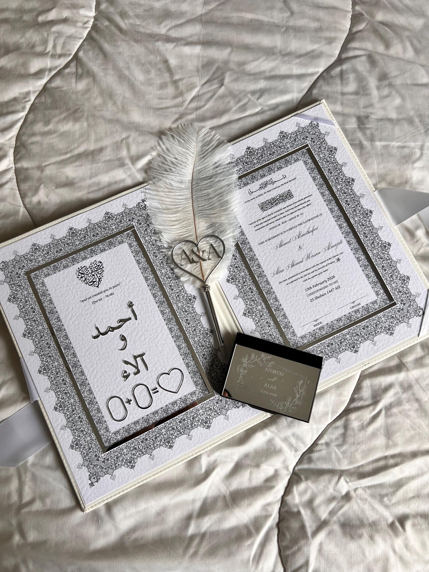 A4 velvet Nikkah booklet - wedding folder - personalised nikkah nama booklet - certificate holder - feather pen