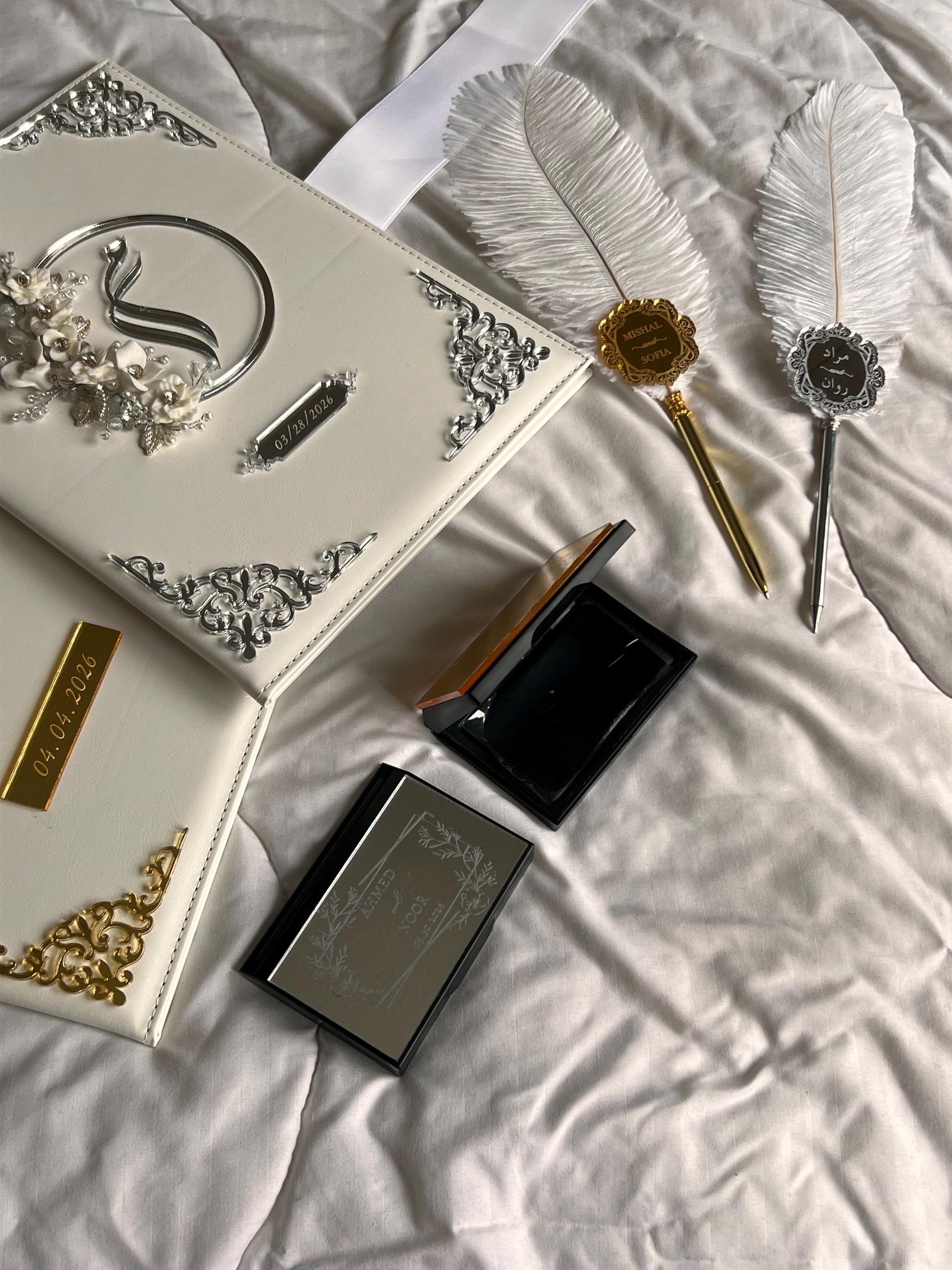 A4 velvet Nikkah booklet - wedding folder - personalised nikkah nama booklet - certificate holder - feather pen