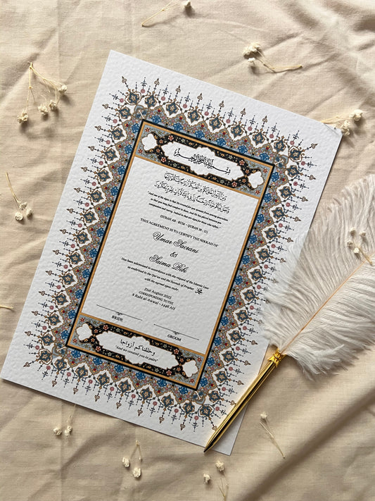 A4/A3 nikkah certificate - feather pen - folder - wedding certificate