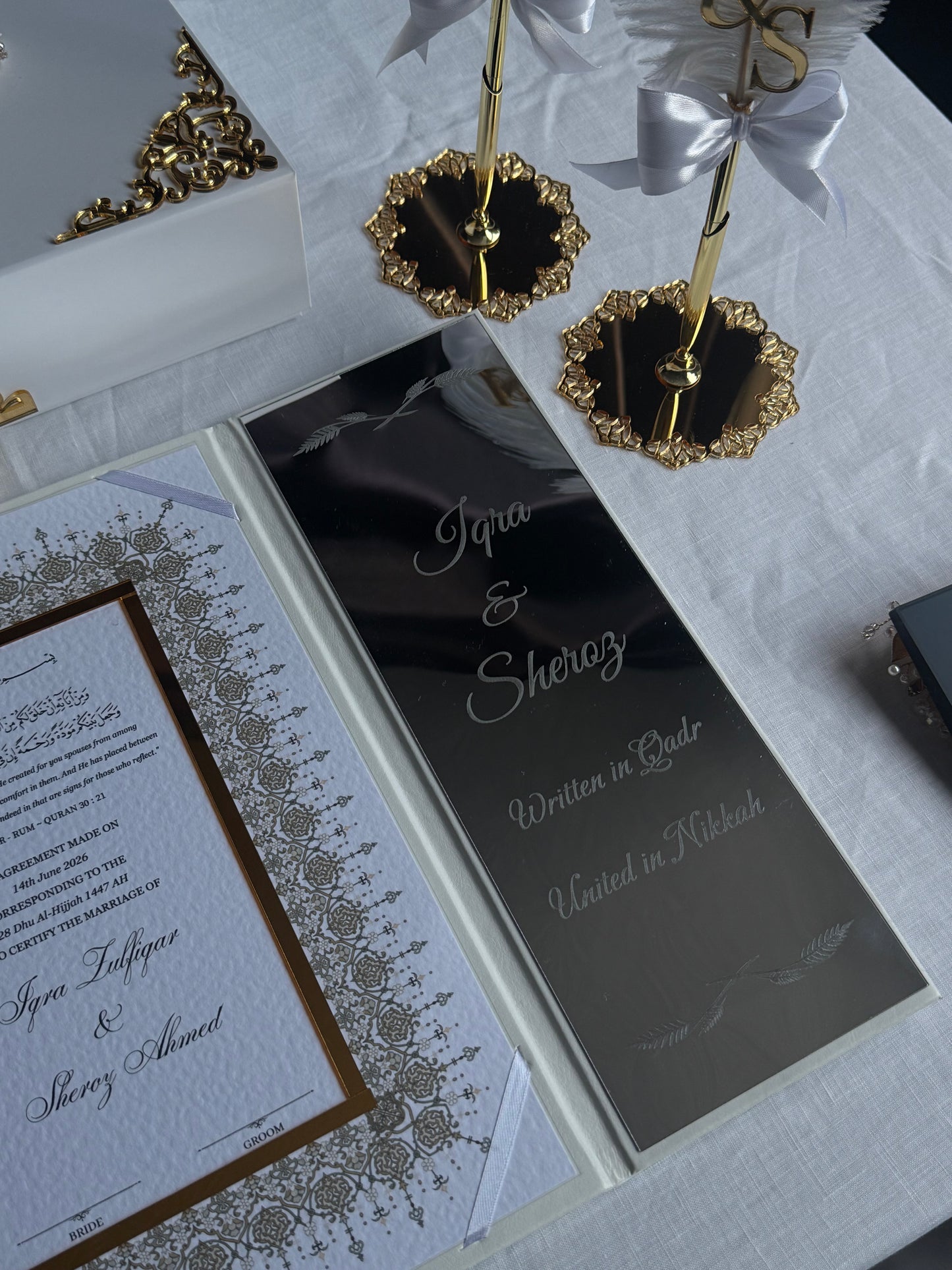 A4 Nikkah bundle - wedding folder - personalised nikkah nama booklet with rhinestones - certificate holder - feather pen