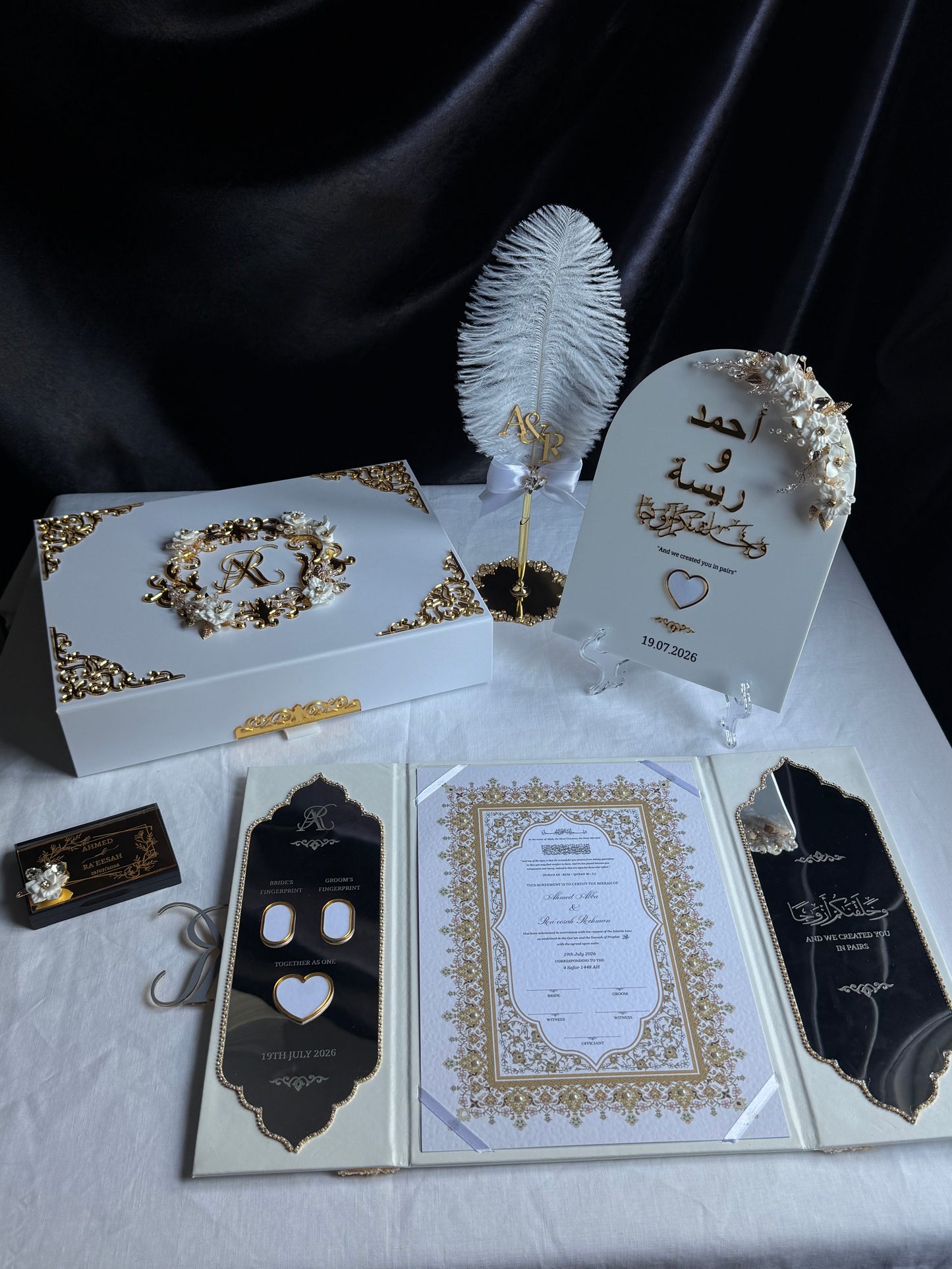 A4 Nikkah bundle - wedding folder - thumb plaque - ring tray - feather pen