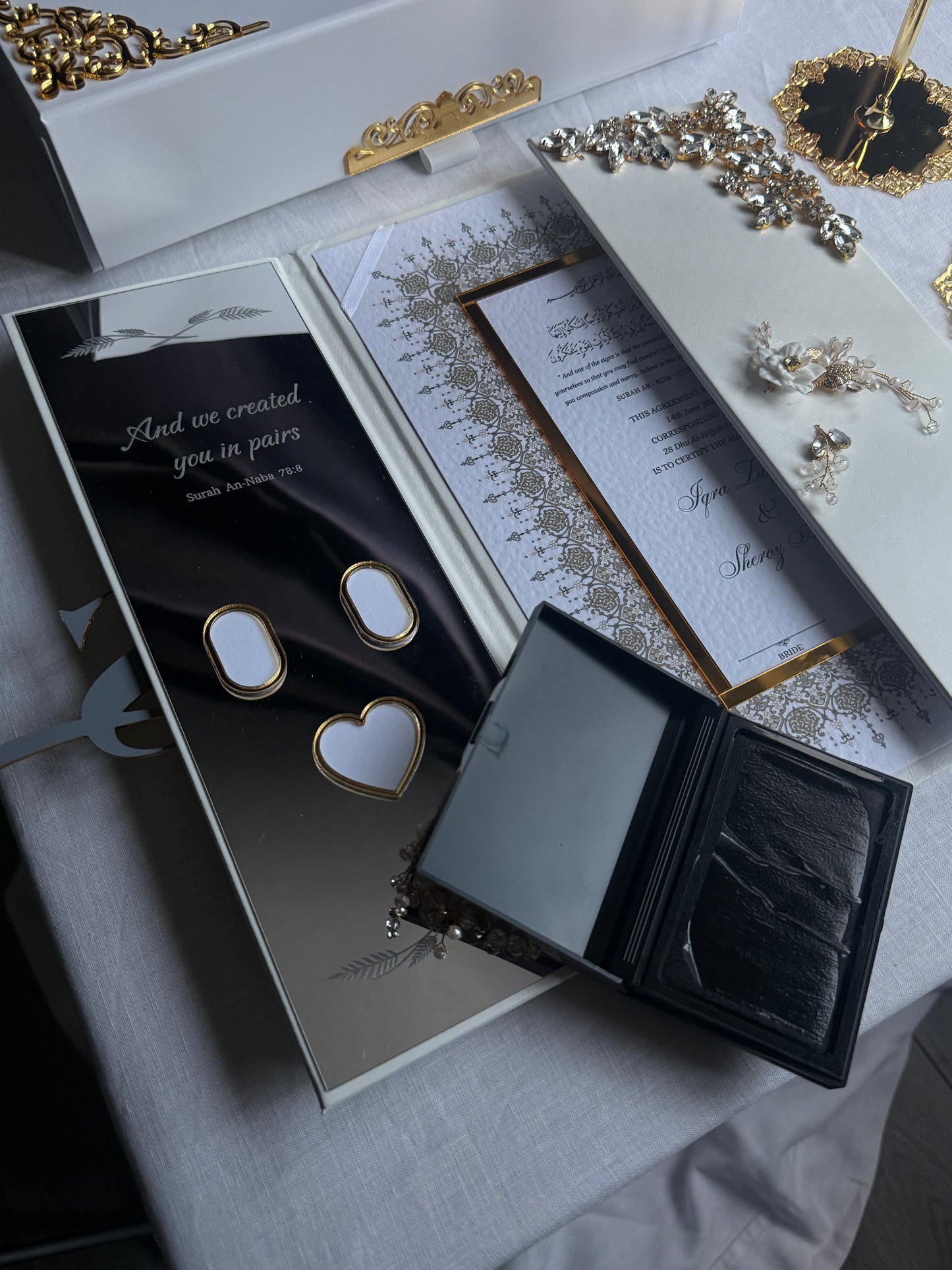 A4 Nikkah bundle - wedding folder - personalised nikkah nama booklet with rhinestones - certificate holder - feather pen