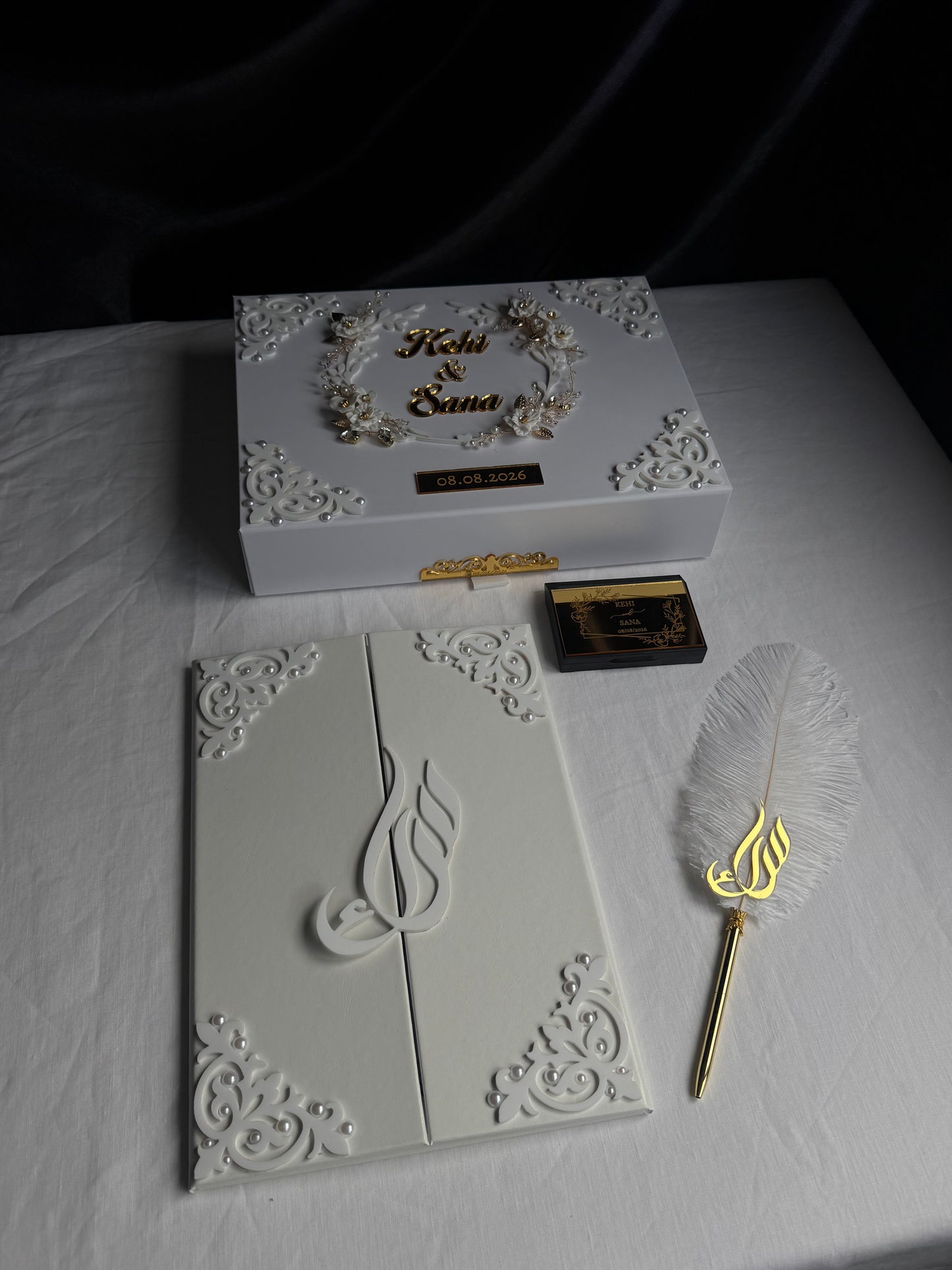 A4 Nikkah bundle - wedding folder - thumb plaque - ring tray - feather pen (Copy)