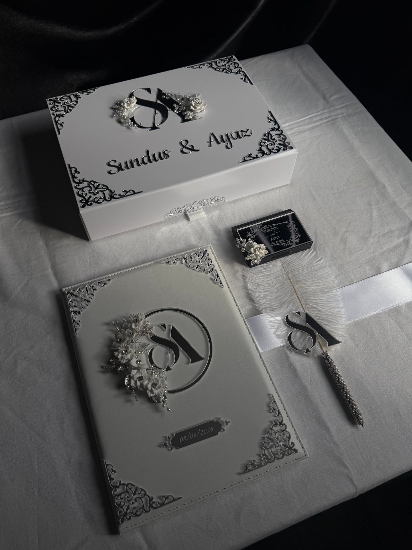 A4 Nikkah bundle - wedding folder - personalised nikkah nama booklet with rhinestones - certificate holder - feather pen