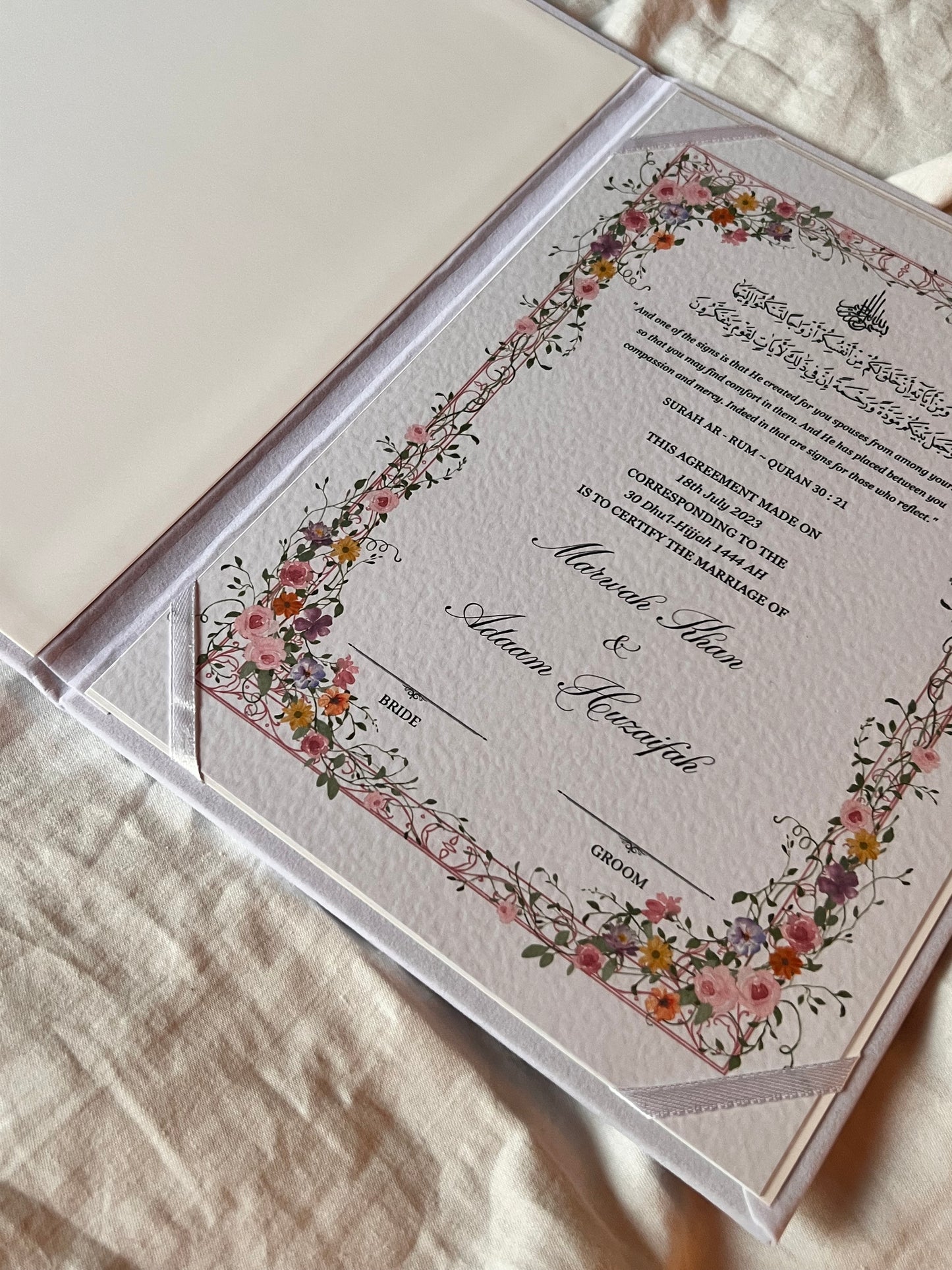 A4/A3 Nikkah Certificate ~ Certificate wedding folder ~ feather pen ~ nikkah booklet