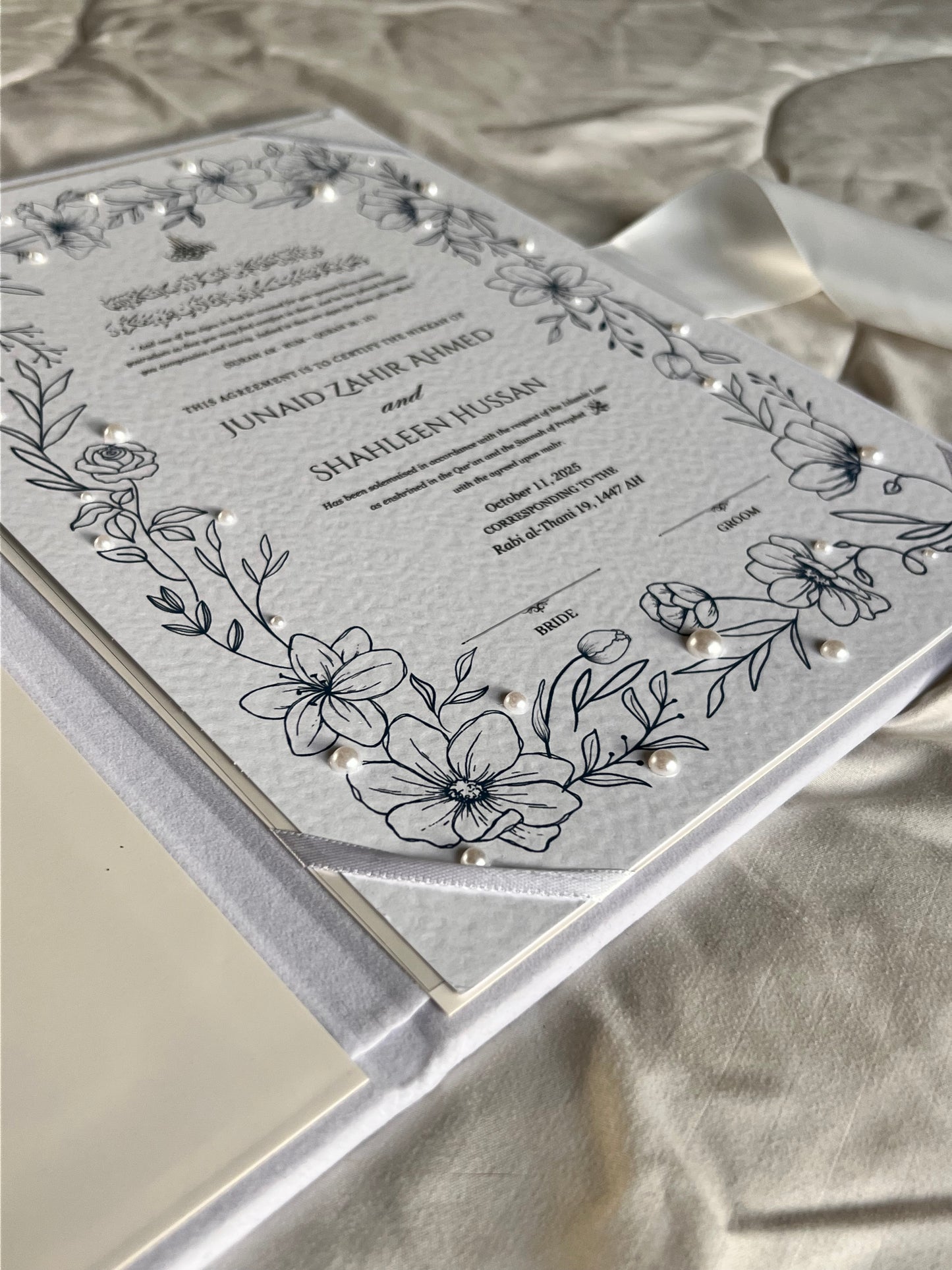 A4/A3 nikkah certificate - feather pen - folder - wedding certificate - pearls
