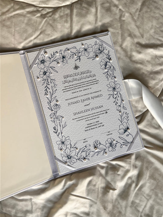 A4/A3 nikkah certificate - feather pen - folder - wedding certificate - pearls