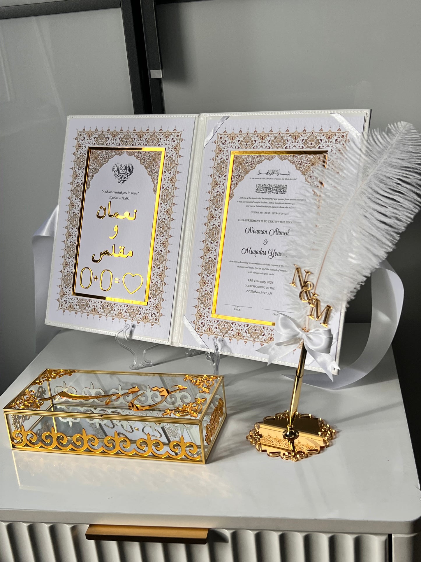 A4 Nikkah Certificate ~ Feather Pen ~ Certificate folder ~ nikkah booklet - haq mehr box