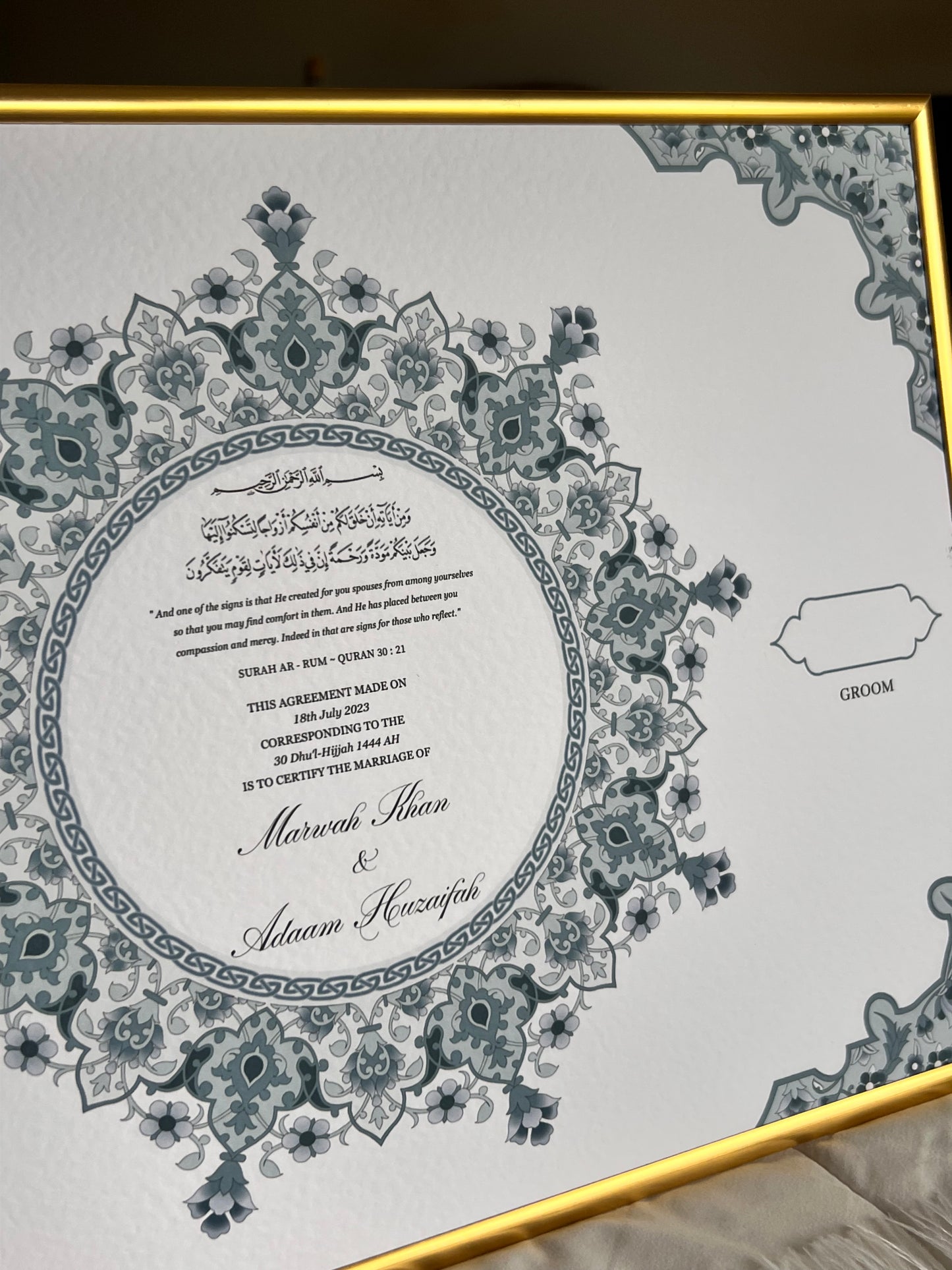 A3 nikkah certificate - feather pen - folder - wedding certificate - circle design