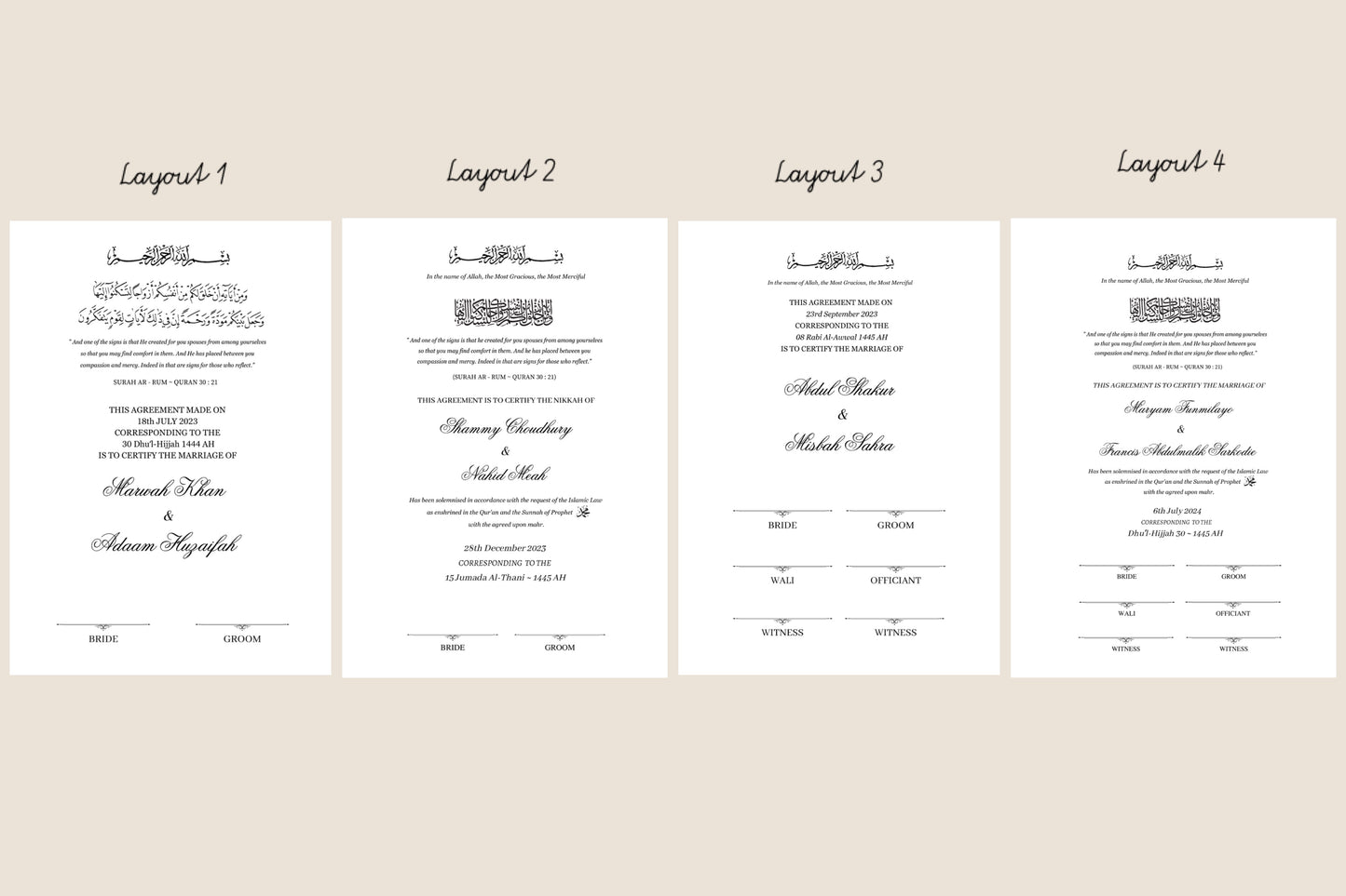 A4/A3 gold acrylic detailed nikkah certificate - feather pen - frame - wedding certificate