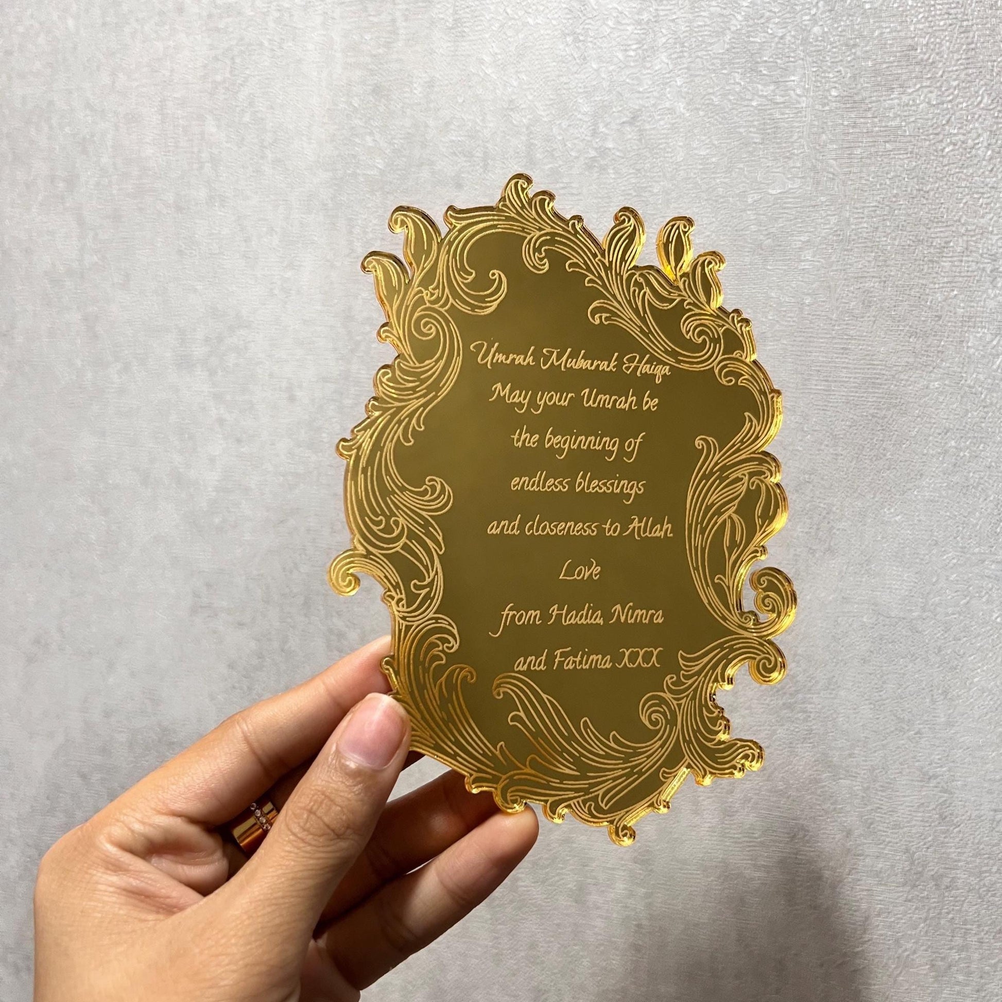 Luxury acrylic wedding invitation - plexiglass - engraved acrylic - gold mirror - monogram frame - birthday, anniversary, christening, nikah