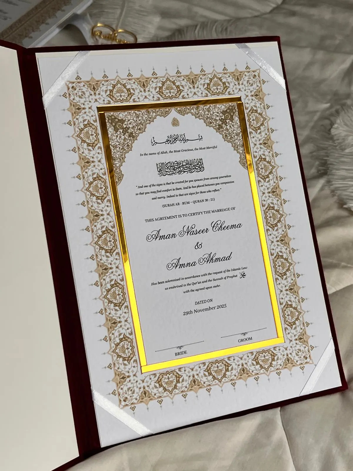 A4 booklet set - personalised wedding velvet folder - certificate holder - acrylic