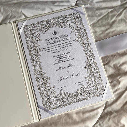 A4 Nikkah Certificate ~ Feather Pen ~ Certificate folder ~ White Hammered Card ~ nikkah booklet