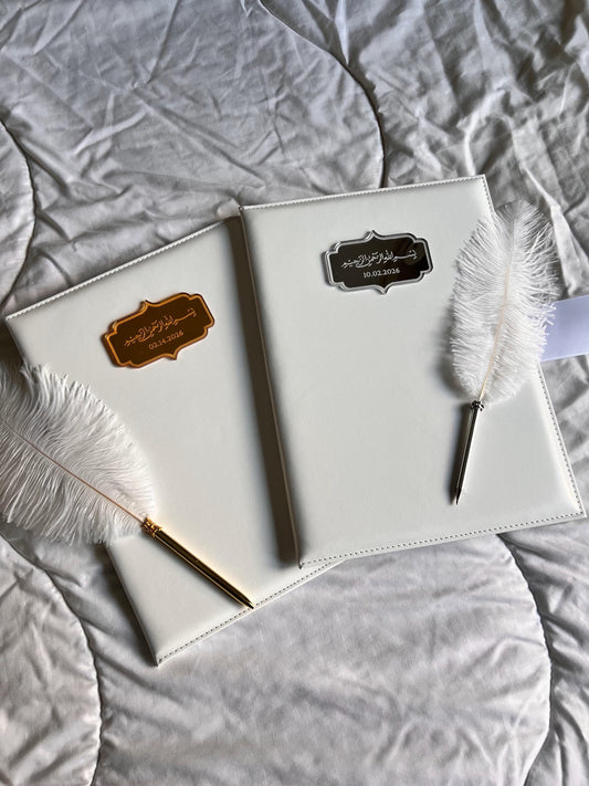 A4 velvet padded folder - wedding folder - certificate holder - feather pen